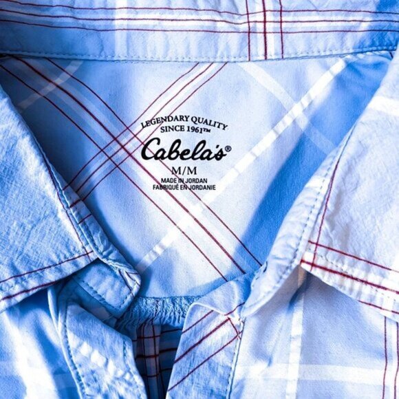 Cabela's Women's Blue/White Plaid Short Sleeve Casual Button-Down Shirt Top M - Picture 4 of 8